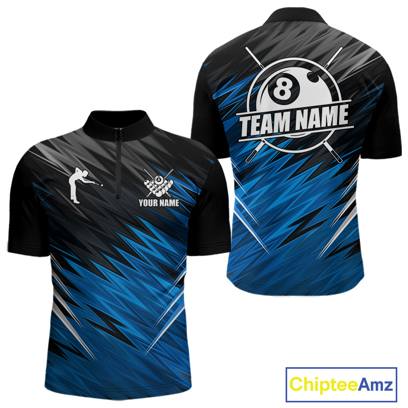 Black And Blue 8 Ball Billiard Pool Shirts For Men Custom Billiard League Shirts, Pool Team Jersey TDM7636