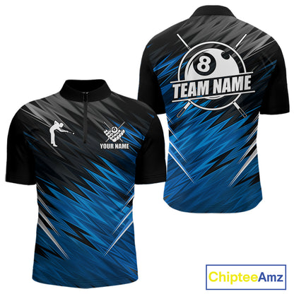 Black And Blue 8 Ball Billiard Pool Shirts For Men Custom Billiard League Shirts, Pool Team Jersey TDM7636