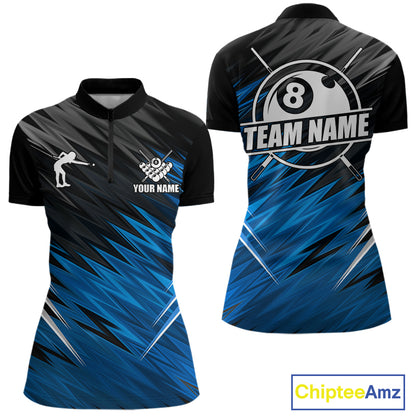 Black And Blue 8 Ball Billiard Pool Shirts For Women Custom Billiard League Shirts, Pool Team Jersey TDM7636