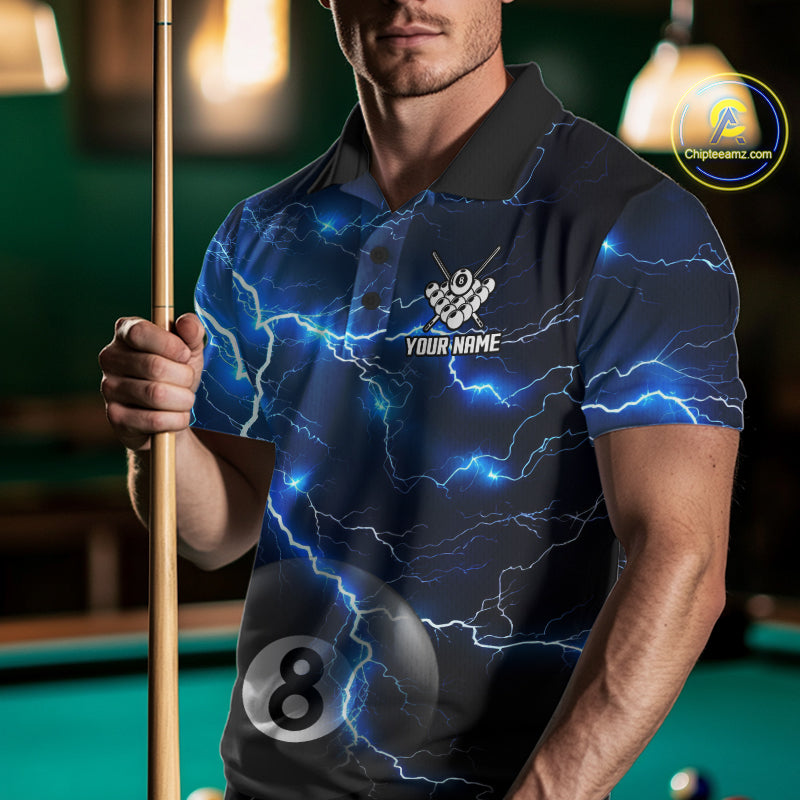 Blue 8 Ball Pool Lightning Thunder Billiard Jersey For Men Custom Pool Team Shirts Polo & 1/4 Zip TDM7638