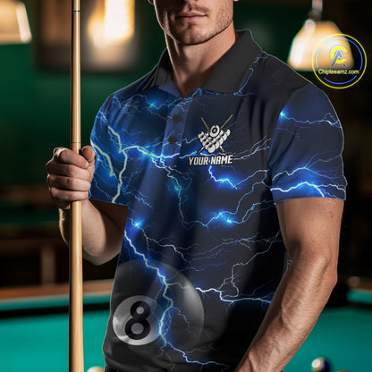 Blue 8 Ball Pool Lightning Thunder Billiard Jersey For Men Custom Pool Team Shirts Polo & 1/4 Zip TDM7638