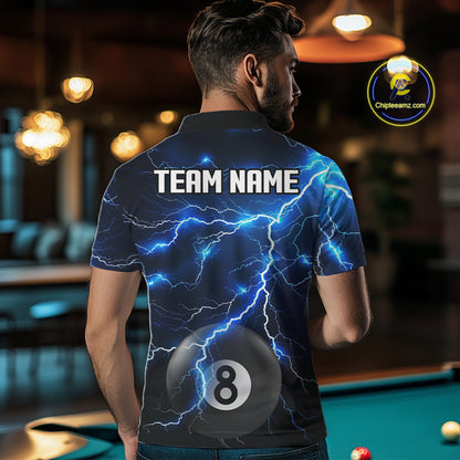Blue 8 Ball Pool Lightning Thunder Billiard Jersey For Men Custom Pool Team Shirts Polo & 1/4 Zip TDM7638