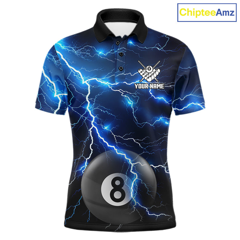 Blue 8 Ball Pool Lightning Thunder Billiard Jersey For Men Custom Pool Team Shirts Polo & 1/4 Zip TDM7638