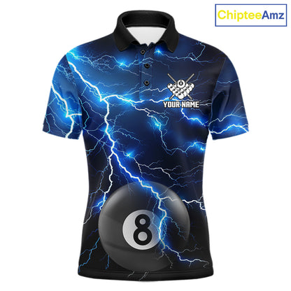 Blue 8 Ball Pool Lightning Thunder Billiard Jersey For Men Custom Pool Team Shirts Polo & 1/4 Zip TDM7638