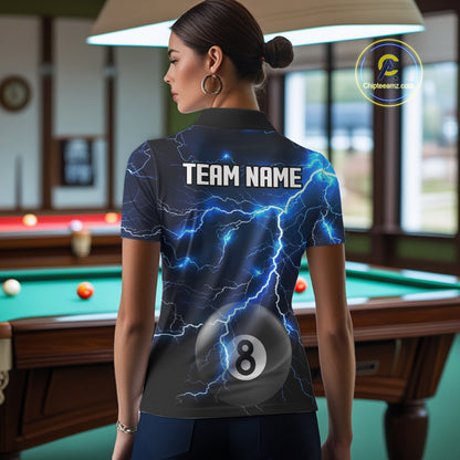 Blue 8 Ball Pool Lightning Thunder Billiard Jersey For Women Custom Pool Team Shirts Polo & 1/4 Zip TDM7638