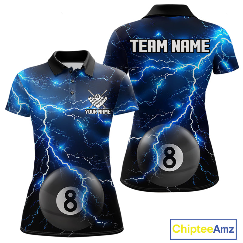 Blue 8 Ball Pool Lightning Thunder Billiard Jersey For Women Custom Pool Team Shirts Polo & 1/4 Zip TDM7638