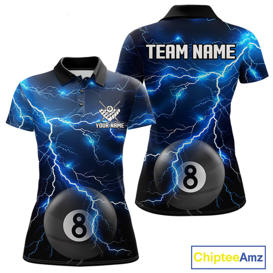 Blue 8 Ball Pool Lightning Thunder Billiard Jersey For Women Custom Pool Team Shirts Polo & 1/4 Zip TDM7638