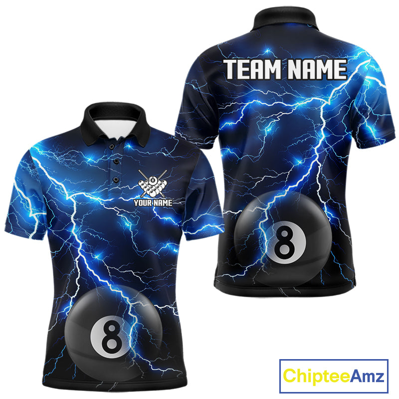 Blue 8 Ball Pool Lightning Thunder Billiard Jersey For Men Custom Pool Team Shirts Polo & 1/4 Zip TDM7638