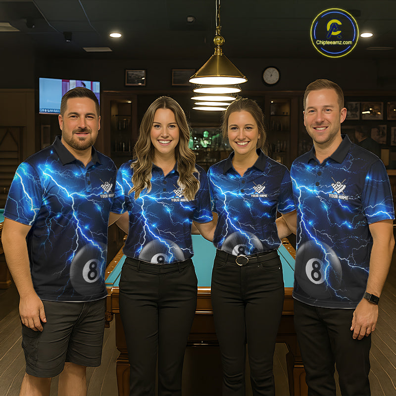 Blue 8 Ball Pool Lightning Thunder Billiard Jersey For Women Custom Pool Team Shirts Polo & 1/4 Zip TDM7638