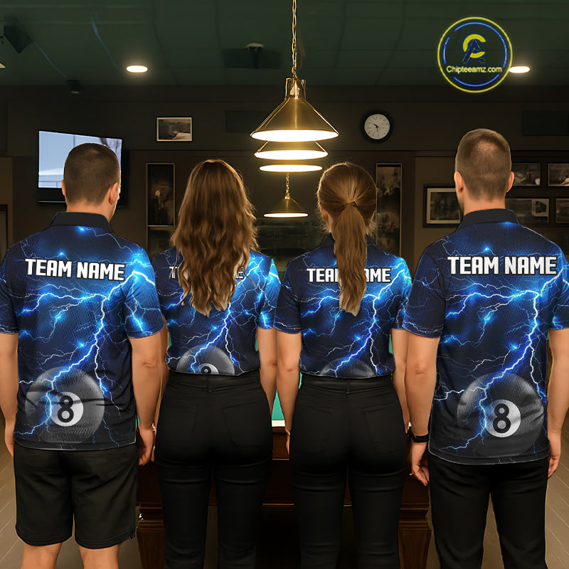Blue 8 Ball Pool Lightning Thunder Billiard Jersey For Women Custom Pool Team Shirts Polo & 1/4 Zip TDM7638