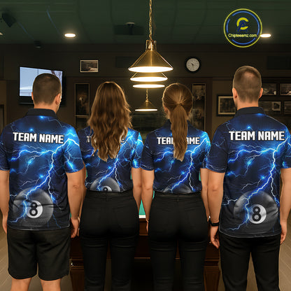 Blue 8 Ball Pool Lightning Thunder Billiard Jersey For Women Custom Pool Team Shirts Polo & 1/4 Zip TDM7638