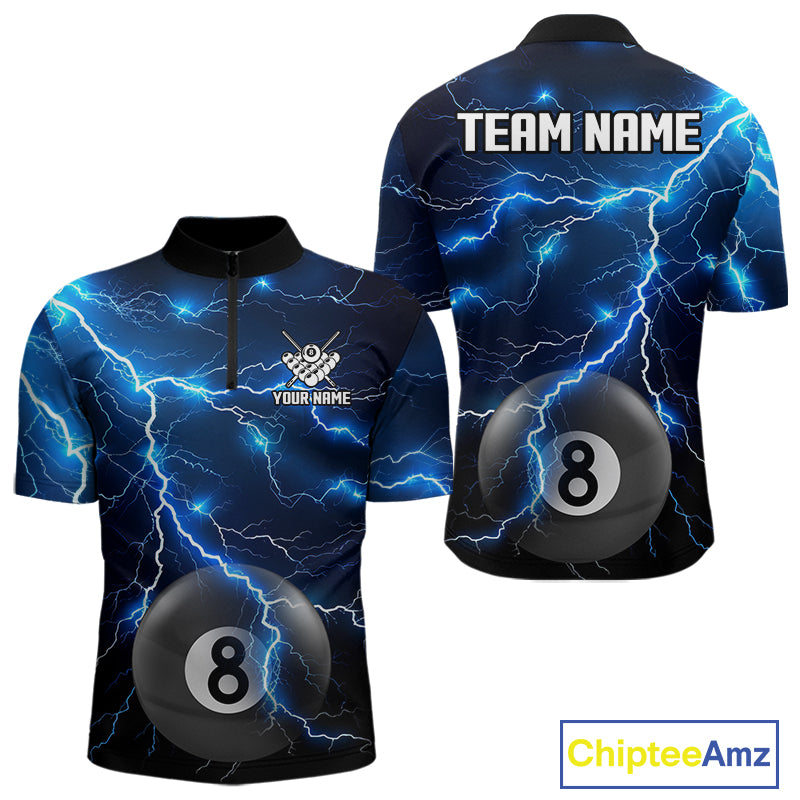 Blue 8 Ball Pool Lightning Thunder Billiard Jersey For Men Custom Pool Team Shirts Polo & 1/4 Zip TDM7638