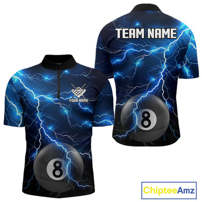 Blue 8 Ball Pool Lightning Thunder Billiard Jersey For Men Custom Pool Team Shirts Polo & 1/4 Zip TDM7638