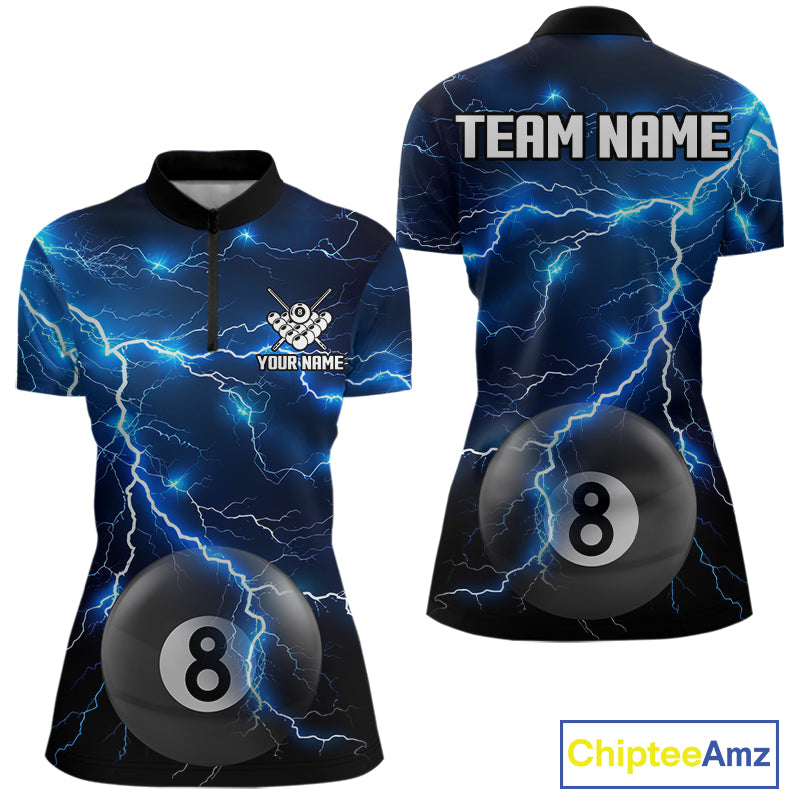 Blue 8 Ball Pool Lightning Thunder Billiard Jersey For Women Custom Pool Team Shirts Polo & 1/4 Zip TDM7638