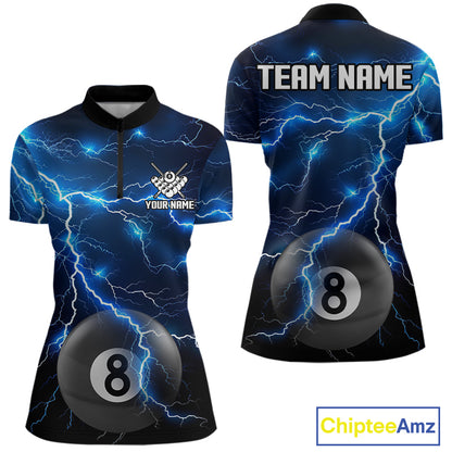 Blue 8 Ball Pool Lightning Thunder Billiard Jersey For Women Custom Pool Team Shirts Polo & 1/4 Zip TDM7638