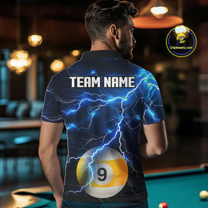 Blue Lightning Thunder 8 Ball & 9 Ball Billiard Jersey For Men Custom Pool Team Shirts Polo, 1/4 Zip TDM7639