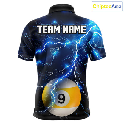 Blue Lightning Thunder 8 Ball & 9 Ball Billiard Jersey For Men Custom Pool Team Shirts Polo, 1/4 Zip TDM7639