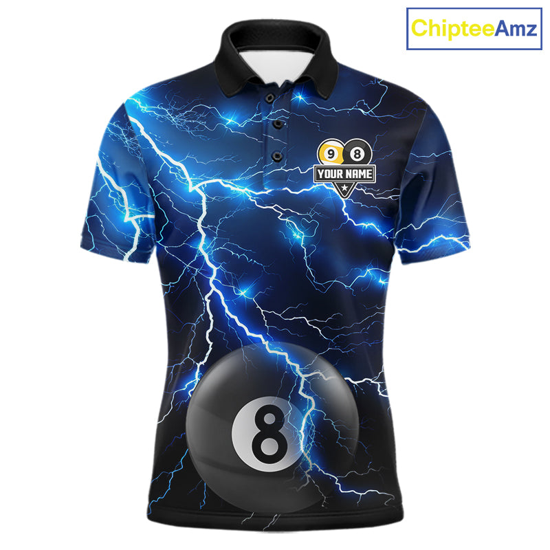 Blue Lightning Thunder 8 Ball & 9 Ball Billiard Jersey For Men Custom Pool Team Shirts Polo, 1/4 Zip TDM7639