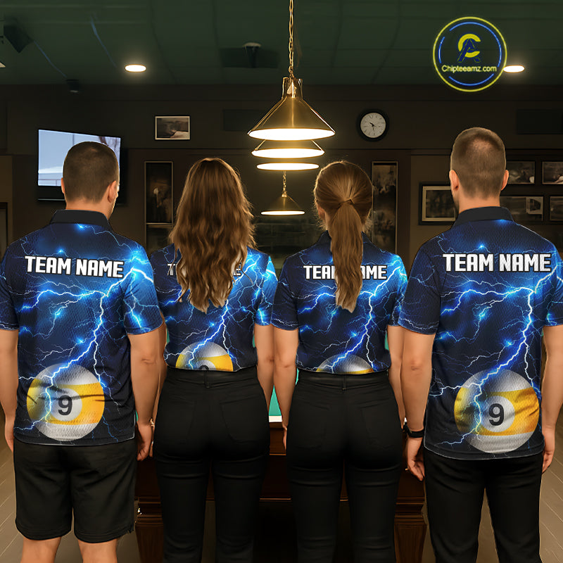 Blue Lightning Thunder 8 Ball & 9 Ball Billiard Jersey For Women Custom Pool Team Shirts Polo, 1/4 Zip TDM7639