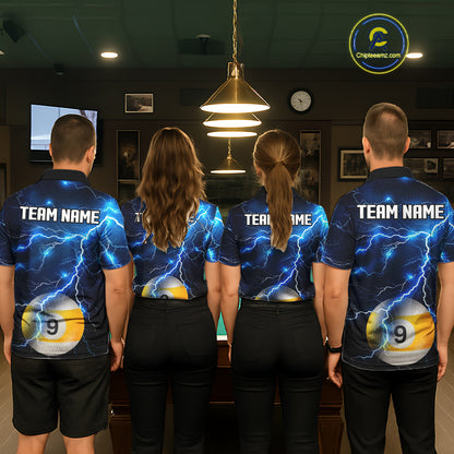 Blue Lightning Thunder 8 Ball & 9 Ball Billiard Jersey For Women Custom Pool Team Shirts Polo, 1/4 Zip TDM7639