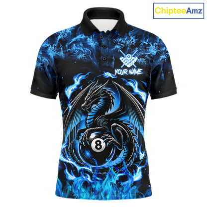 Black And Blue Flaming Dragon 8 Ball Billiard Pool Shirts For Men Custom Billiard Team Jersey TDM7644