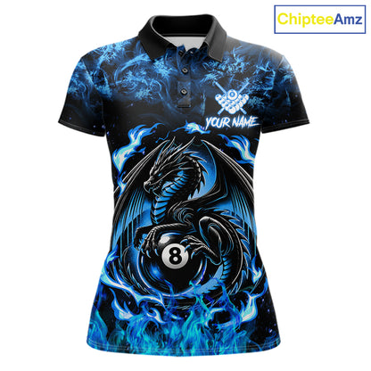 Black And Blue Flaming Dragon 8 Ball Billiard Pool Shirts For Women Custom Billiard Team Jersey TDM7644