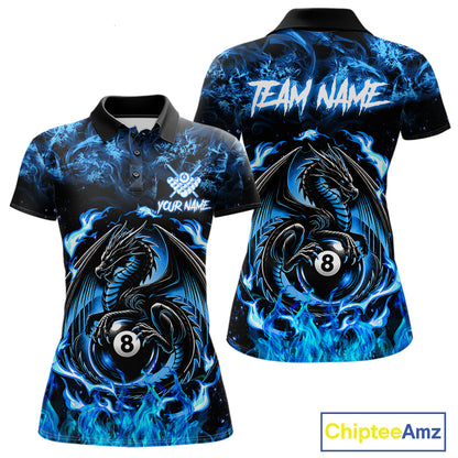 Black And Blue Flaming Dragon 8 Ball Billiard Pool Shirts For Women Custom Billiard Team Jersey TDM7644