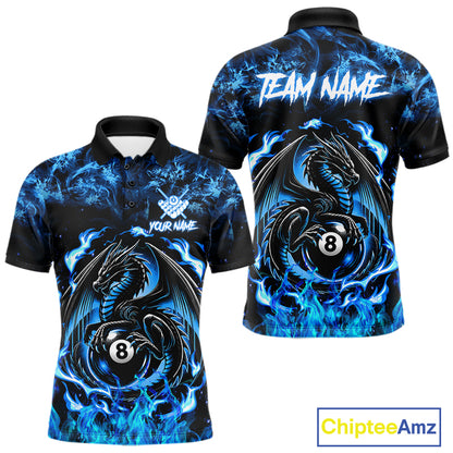 Black And Blue Flaming Dragon 8 Ball Billiard Pool Shirts For Men Custom Billiard Team Jersey TDM7644