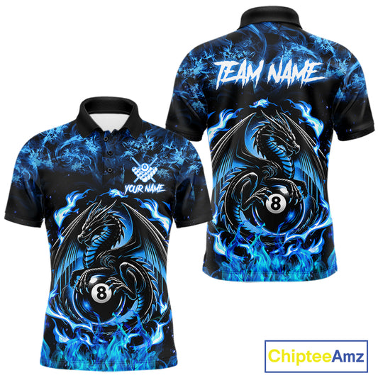 Black And Blue Flaming Dragon 8 Ball Billiard Pool Shirts For Men Custom Billiard Team Jersey TDM7644