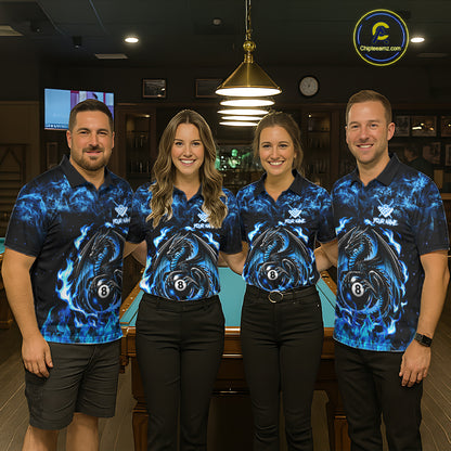 Black And Blue Flaming Dragon 8 Ball Billiard Pool Shirts For Men Custom Billiard Team Jersey TDM7644