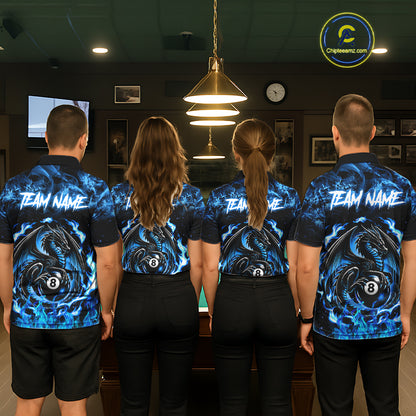 Black And Blue Flaming Dragon 8 Ball Billiard Pool Shirts For Men Custom Billiard Team Jersey TDM7644