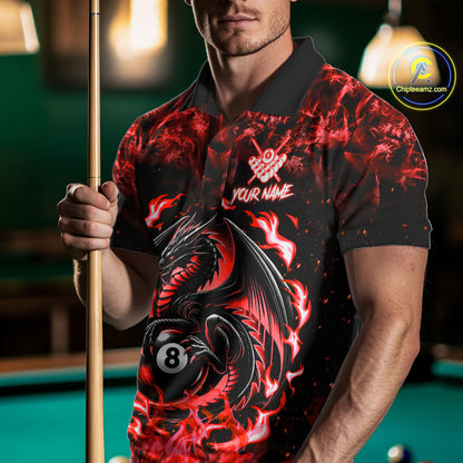 Black And Red Flaming Dragon 8 Ball Billiard Pool Shirt For Men Custom Billiard League Team Jersey TDM7645