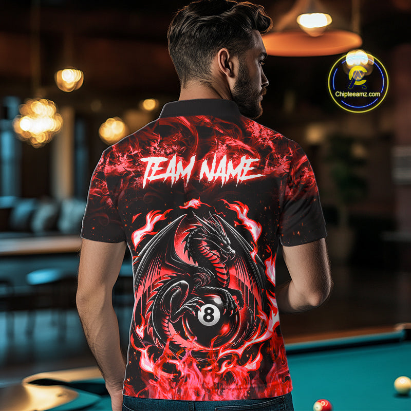 Black And Red Flaming Dragon 8 Ball Billiard Pool Shirt For Men Custom Billiard League Team Jersey TDM7645