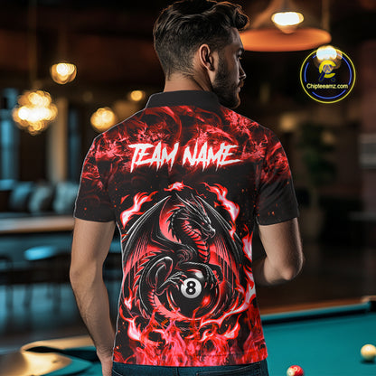 Black And Red Flaming Dragon 8 Ball Billiard Pool Shirt For Men Custom Billiard League Team Jersey TDM7645