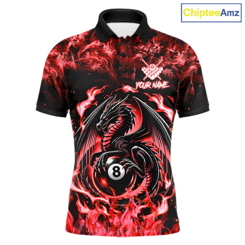 Black And Red Flaming Dragon 8 Ball Billiard Pool Shirt For Men Custom Billiard League Team Jersey TDM7645