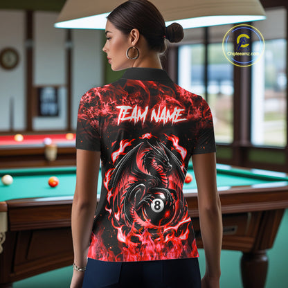 Black And Red Flaming Dragon 8 Ball Billiard Pool Shirt For Women Custom Billiard League Team Jersey TDM7645