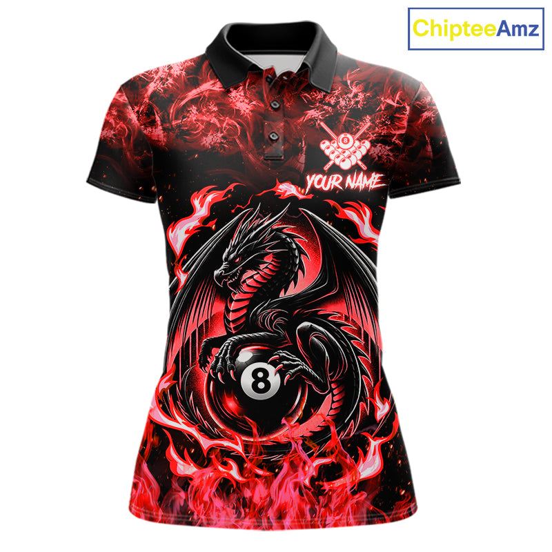 Black And Red Flaming Dragon 8 Ball Billiard Pool Shirt For Women Custom Billiard League Team Jersey TDM7645