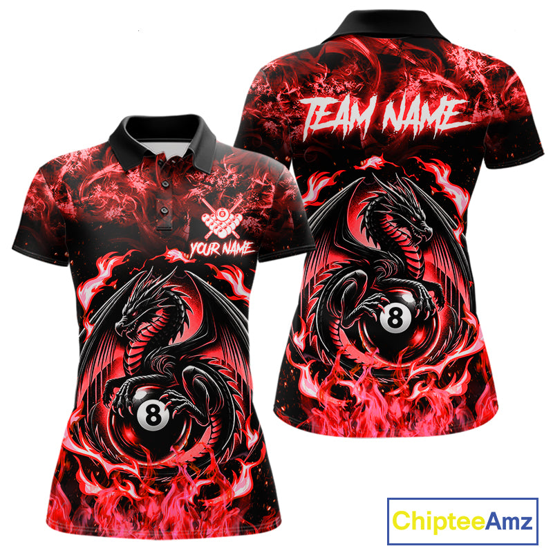 Black And Red Flaming Dragon 8 Ball Billiard Pool Shirt For Women Custom Billiard League Team Jersey TDM7645