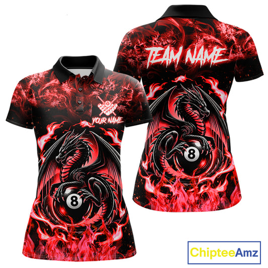 Black And Red Flaming Dragon 8 Ball Billiard Pool Shirt For Women Custom Billiard League Team Jersey TDM7645