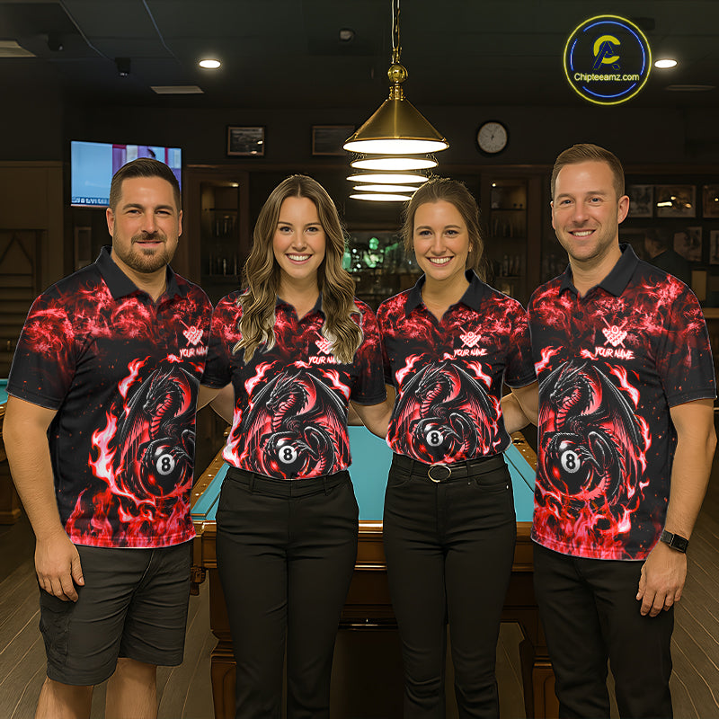 Black And Red Flaming Dragon 8 Ball Billiard Pool Shirt For Men Custom Billiard League Team Jersey TDM7645