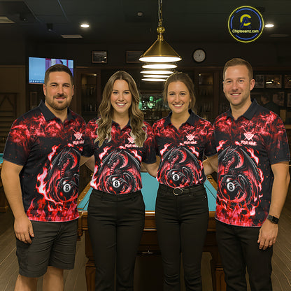 Black And Red Flaming Dragon 8 Ball Billiard Pool Shirt For Men Custom Billiard League Team Jersey TDM7645