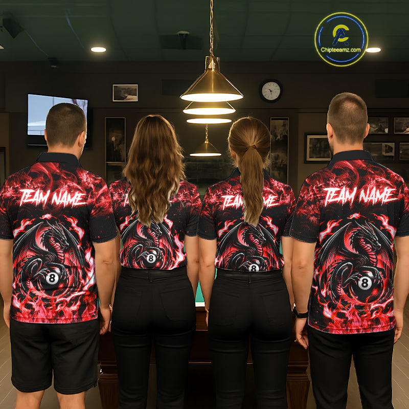 Black And Red Flaming Dragon 8 Ball Billiard Pool Shirt For Men Custom Billiard League Team Jersey TDM7645