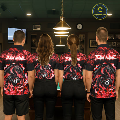 Black And Red Flaming Dragon 8 Ball Billiard Pool Shirt For Men Custom Billiard League Team Jersey TDM7645