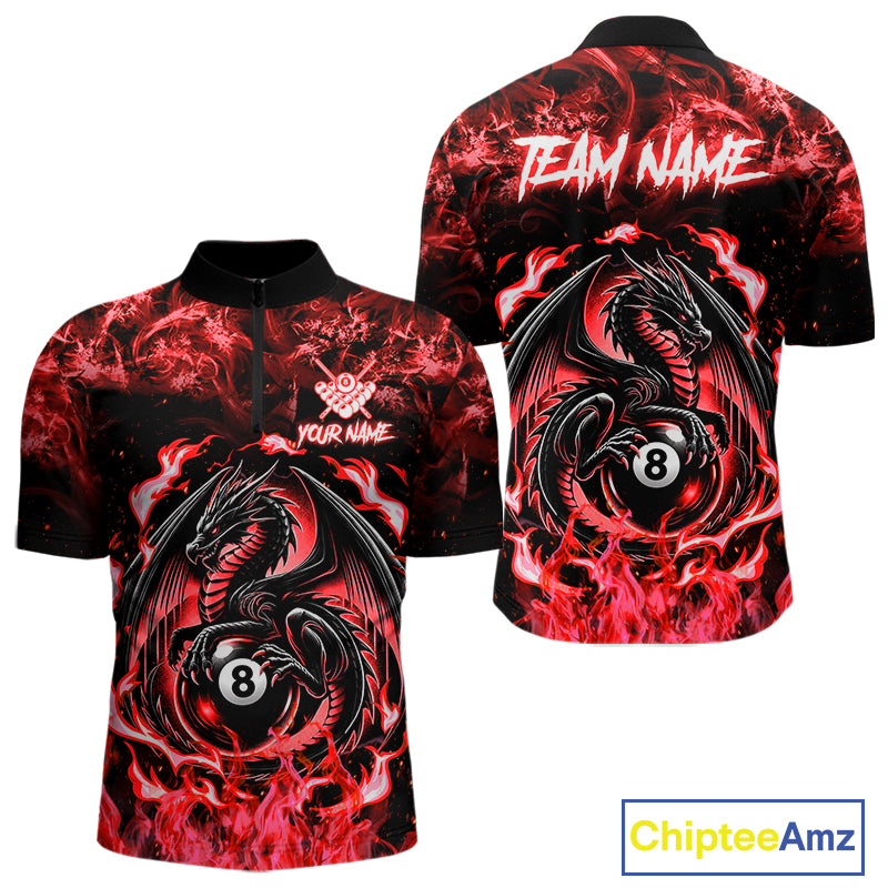 Black And Red Flaming Dragon 8 Ball Billiard Pool Shirt For Men Custom Billiard League Team Jersey TDM7645