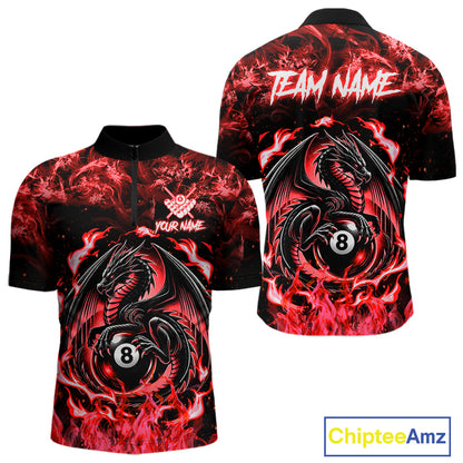 Black And Red Flaming Dragon 8 Ball Billiard Pool Shirt For Men Custom Billiard League Team Jersey TDM7645
