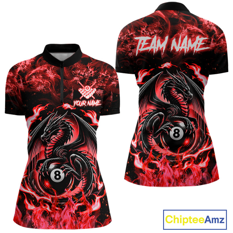 Black And Red Flaming Dragon 8 Ball Billiard Pool Shirt For Women Custom Billiard League Team Jersey TDM7645