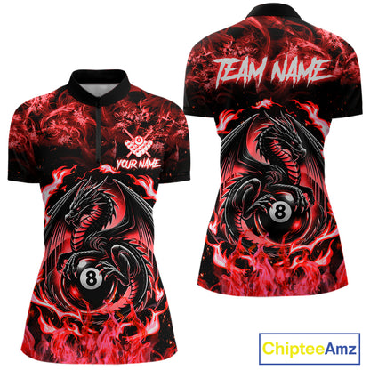 Black And Red Flaming Dragon 8 Ball Billiard Pool Shirt For Women Custom Billiard League Team Jersey TDM7645
