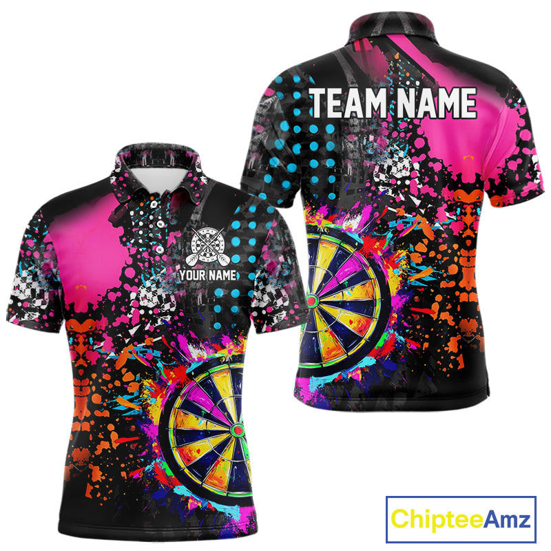 Personalized Colorful Grunge Funny Darts Shirt For Men Custom Darts Jersey Team Polo & 1/4 Zip TDM5068