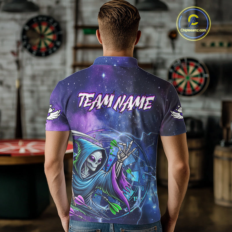Funny Blue Purple Galaxy Alien Dart Shirts For Men Custom Glowing Dart Jersey Team Polo & 1/4 Zip TDM5075