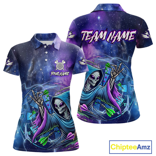 Funny Blue Purple Galaxy Alien Dart Shirts For Women Custom Glowing Dart Jersey Team Polo & 1/4 Zip TDM5075